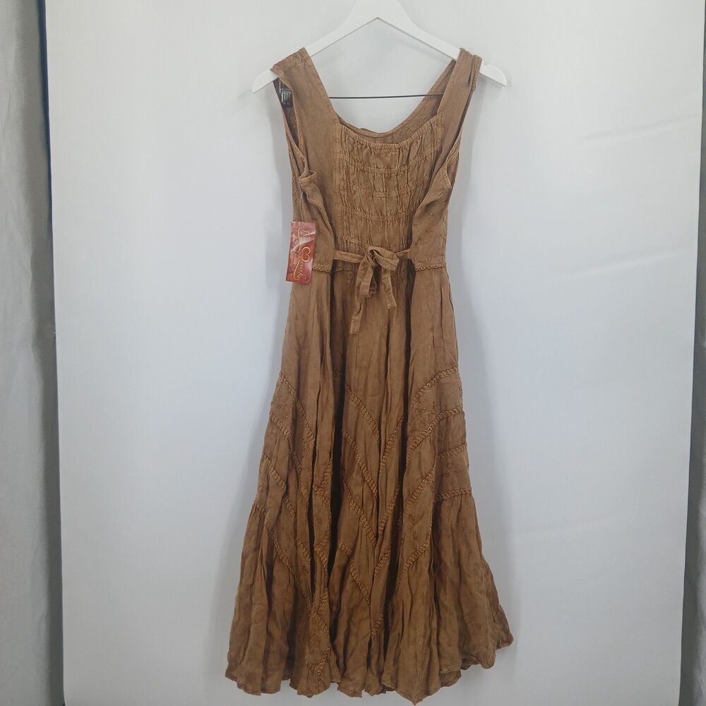 womans scully brown tan lace up front midi dress size large boho cowgirl western - Picture 2 of 4